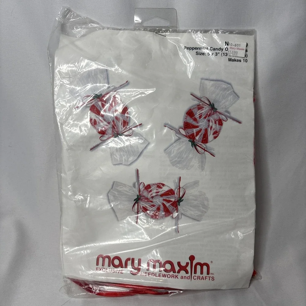 Vintage‎ Mary Maxim Needlepoint Peppermint Candy Christmas Ornaments Makes 10